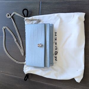 Alexander McQueen Mini Skull Croc Embossed Leather Shoulder Bag